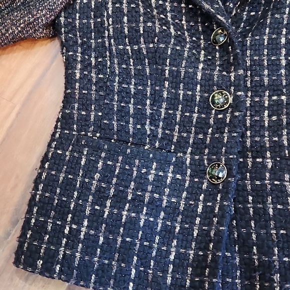CHICO'S Black/Brown Tweed Fringe Blazer - Picture 3 of 8